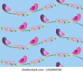 Colorful seamless birds pattern.Illustration and vector.