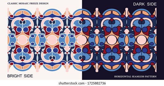 Colorful seamless border. Vector mosaic pattern. Ornament for ceramic tiles, fabrics print, or digital design.