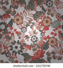 Colorful seamless botanic pattern, detailed flowers illustrations in pink, gray and white colors. Vector flower pattern. Doodle style, spring floral background.