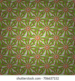 Colorful seamless botanic pattern, detailed flowers illustrations in beige, green and brown colors. Doodle style, spring floral background. Vector flower pattern.