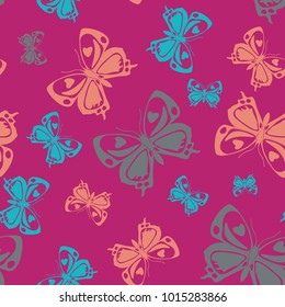 Colorful seamless butterfly iterative pattern isolated on contrast back layer. Wildlife butterfly repeat theme vector. Wildlife insect fauna backdrop for textile.
