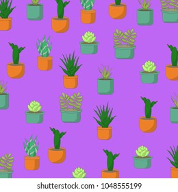Colorful seamless cactus and succulent pattern