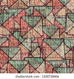 Colorful seamless camouflage. A pattern of squares and triangles covered with a chaotic network.