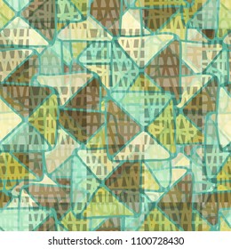 Colorful seamless camouflage. A pattern of squares and triangles covered with a chaotic network.