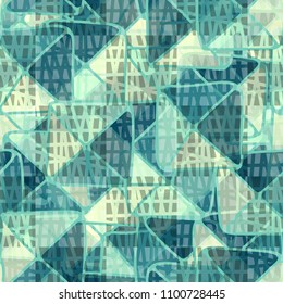 Colorful seamless camouflage. A pattern of squares and triangles covered with a chaotic network.