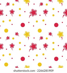 Colorful seamless celebration vector pattern. Beige background and confetti. Festive background, ideal for carnival, new year, or birthdays. Children friendly.