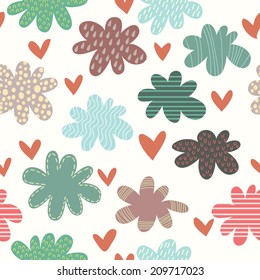 Colorful seamless childish texture with clouds. Doodle striped clouds, endless pattern.  Use for wallpaper, pattern fills, web page background,surface textures.