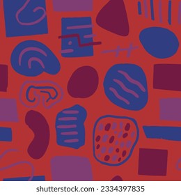 Colorful Seamless Classic Retro Scribble Sketch. Purple Repeated Color Vintage Fabrics, Seamless Blob. Vibrant Continuous Contemporary Beauty Lines Print