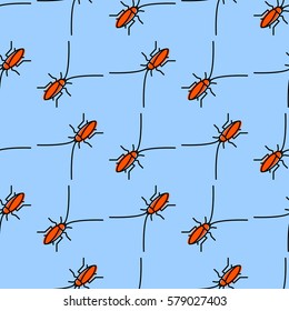 Colorful seamless cockroach pattern. Repeating vector illustration.