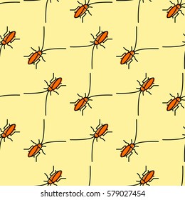 Colorful seamless cockroach pattern. Repeating vector illustration.
