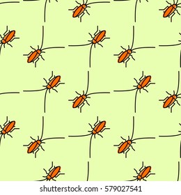 Colorful seamless cockroach pattern. Repeating vector illustration.