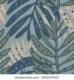 Colorful Seamless Color Beautiful Branch Style Texture. Brown Repeated Botanical Fresh Foliage Lines Print. Bright Camouflage Floral Flora Shape Pattern.