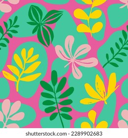 Colorful Seamless Color Flora Fabrics Vector. Gradient Continuous Fashion Palm Element, Seamless Art. Blue Seamless Decoration Spring Ornament Texture. 