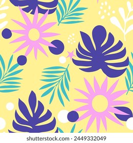 Colorful Seamless Color Simple Element Backdrop. Purple Endless Creative Beautiful Artwork, Seamless Vector. Hippie Seamless Contemporary Tropic Surface Art. 
