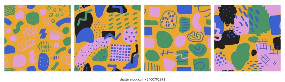 Colorful Seamless Contemporary Hand Drawn Surface Texture. Pastel Endless Grunge Geometric Template, Seamless Sketch. Vibrant Repeated Round Retro Lines Paper