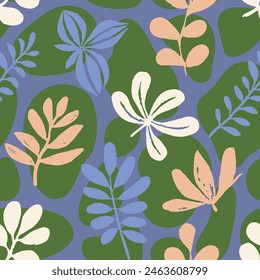 Colorful Seamless Contemporary Organic Leaves Backdrop. Gradient Seamless Classic Tropic Scribble, Seamless Pattern. White Repeated Fashion Fresh Textile Print. 