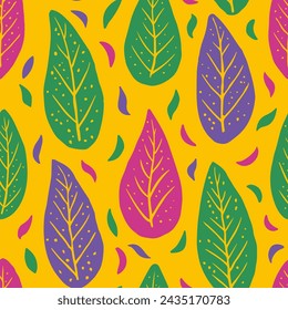 Fondo de pantalla de forma fresca creativa sin costuras de colores. Decoración del jardín de la decoración repetida verde, vector sin costuras. Textura de invitación simple de la naturaleza sin costuras amarilla. 