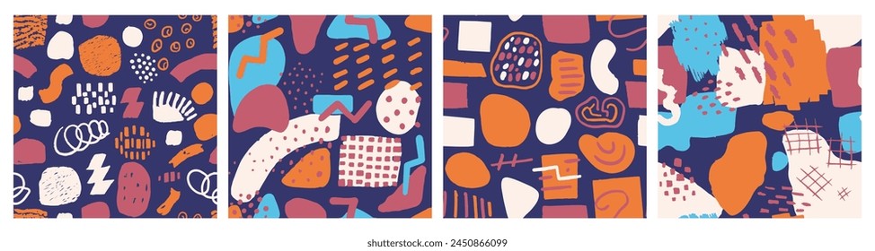 Farbenfrohe nahtlose kreative handgezeichnete Aquarell-Kollektion. Lila repetitive Mode Retro-Element, nahtlose Abdeckung. Gelbe endlose elegante Klassische Dekorkritzel