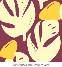 Colorful Seamless Creative Tree Textile Design. Orange Repetitive Elegant Fresh Fabrics, Seamless Art. White Repeated Nature Trendy Element Texture. 