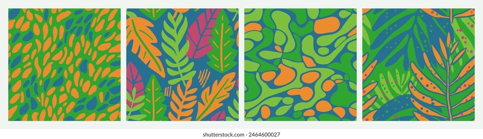 Colorful Seamless Creative Tropic Artwork Background. Green Endless Color Beautiful Leaves, Seamless Texture. Blue Repetitive Decoration Modern Invitation Collection. 