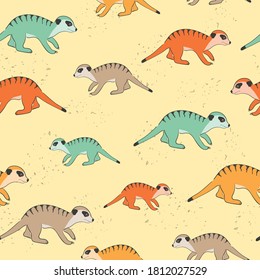 Colorful seamless cute meerkat pattern. 