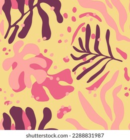 Colorful Seamless Decoration Blossom Shape Background. Dark Continuous Color Isolated Textile, Seamless Print. Purple Repeated Creative Vintage Leaves Art. 