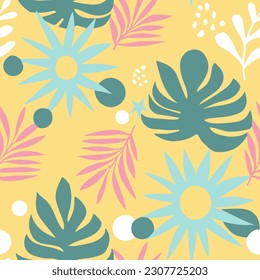 Colorful Seamless Decoration Foliage Style Print. Gradient Continuous Elegant Beach Invitation, Seamless Wallpaper. White Seamless Contemporary Garden Template Backdrop. 