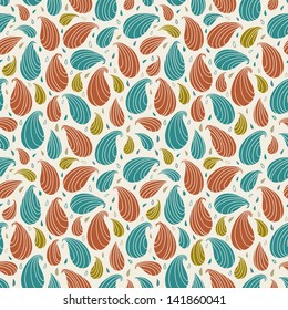Colorful seamless decorative bright texture. Endless curly pattern with drops. Template for design backgrounds, textile, package, covers