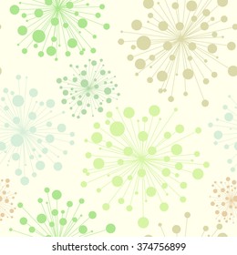 Colorful seamless decorative pattern with abstract flowers. Hand-drawn template texture, doodles. Seamless light floral dandelion background.