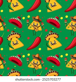 Design colorido sem emenda com tacos e sombreros