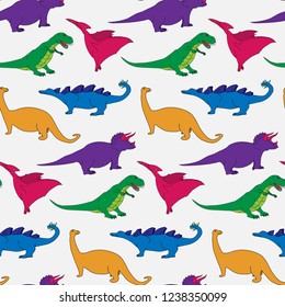 Colorful seamless dinosaur pattern for textile and fabric. Cute kids pattern for girls and boys. Fun cartoon drawing