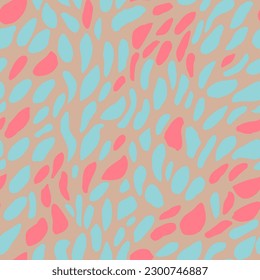Colorful Seamless Doodle Retro Scribble Background. Pastel Endless Color Isolated Element, Seamless Design. Orange Repeated Contemporary Graphic Leaves Backdrop. 