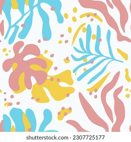 Colorful Seamless Elegant Spring Ornament Wallpaper. Yellow Endless Color Palm Textile, Seamless Texture. Vivid Repeated Decoration Plant Style Background. 