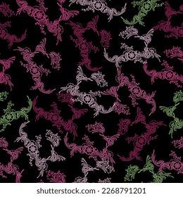 Colorful seamless embroidery border with bright flowers and leaves. Small flowers seamless pattern in orange colors. 