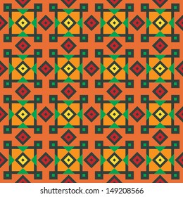 Colorful seamless ethnic pattern background in orange, red, green and yellow colors. Vector file editable, scalable and easy color change. Can use it for packaging, textile design and scrapbooking