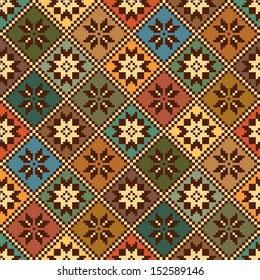 Colorful seamless ethnic pattern background in blue,green, brown and orange colors. Vector file editable, scalable and easy color change. Can use it for packaging, textile design and scrapbooking 