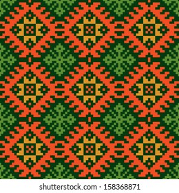 Colorful seamless ethnic pattern background in green, orange and yellow colors. Vector file editable, scalable and easy color change. Can use it for packaging, textile design and scrapbooking 