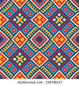Colorful seamless ethnic pattern background in red,  blue, red, yellow colors. Vector file editable, scalable and easy color change. Can use it for packaging, textile design and scrapbooking 