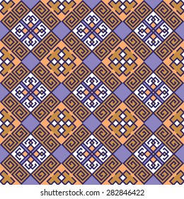 Colorful seamless ethnic pattern background in blue, brown, orange colors. Vector file editable, scalable and easy color change. Can use it for packaging, textile design and scrapbooking 