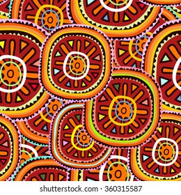 Colorful seamless ethnic pattern background in red,  green, yellow colors. Vector file editable, scalable and easy color change. Can use it for packaging, textile design and scrapbooking.