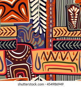 Colorido patrón étnico sin fisuras. Diseño tribal de forma manual, retro, doodle, vector, zentangle