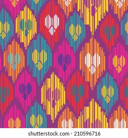 Colorful seamless ethnic pattern with hearts and stripes