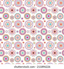 Colorful seamless ethnic pattern with hearts and stripes