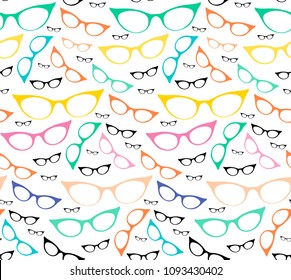 Colorful seamless eyeglasses pattern, glasses texture. Vector illustration