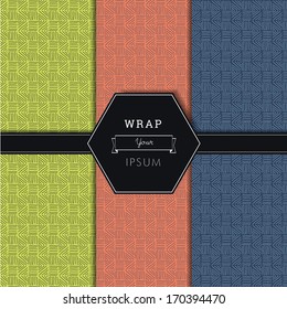 Colorful seamless fabric texture vector illustration in hand drawn style with hexagon shaped ribbon for backgrounds, brochures, web sites and layouts 
