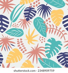 Colorful Seamless Fashion Blossom Leaves Pattern. Vivid Seamless Decoration Plant Fabrics, Seamless Print. Vibrant Repeated Elegant Trendy Surface Backdrop. 