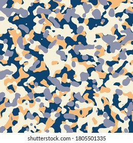 Colorful seamless fashion organic camouflage texture with regal blue and yellowish color 