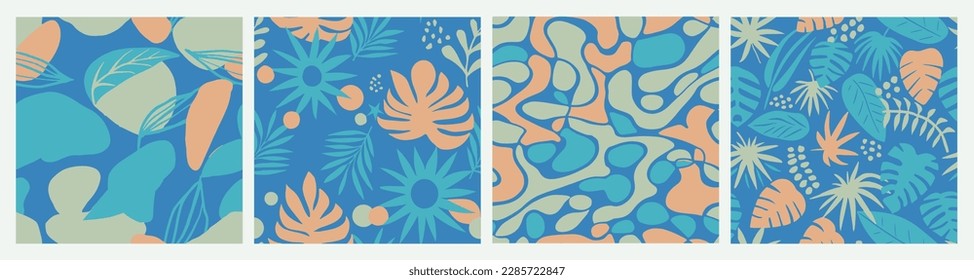 Colorful Seamless Fashion Vintage Style Design. Bright Continuous Abstract Beauty Leaves, Seamless Wallpaper. Vivid Repetitive Creative Modern Fabrics Vector. 