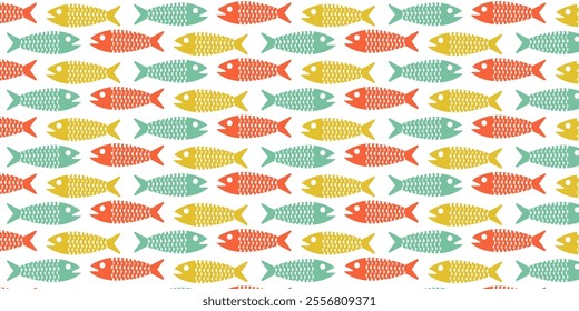 colorful Seamless fish pattern background. Abstract Fish doodle Sketch vector icons background.