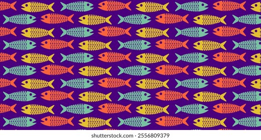 colorful Seamless fish pattern background. Abstract Fish doodle Sketch vector icons background.
